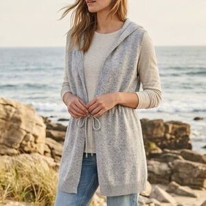 cupcakes & cashmere Grey Marled Sleeveless Hooded Cardigan Vest Boho Coastal